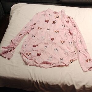 NWT Dog women's long sleeved 1/4 button blouse size medium